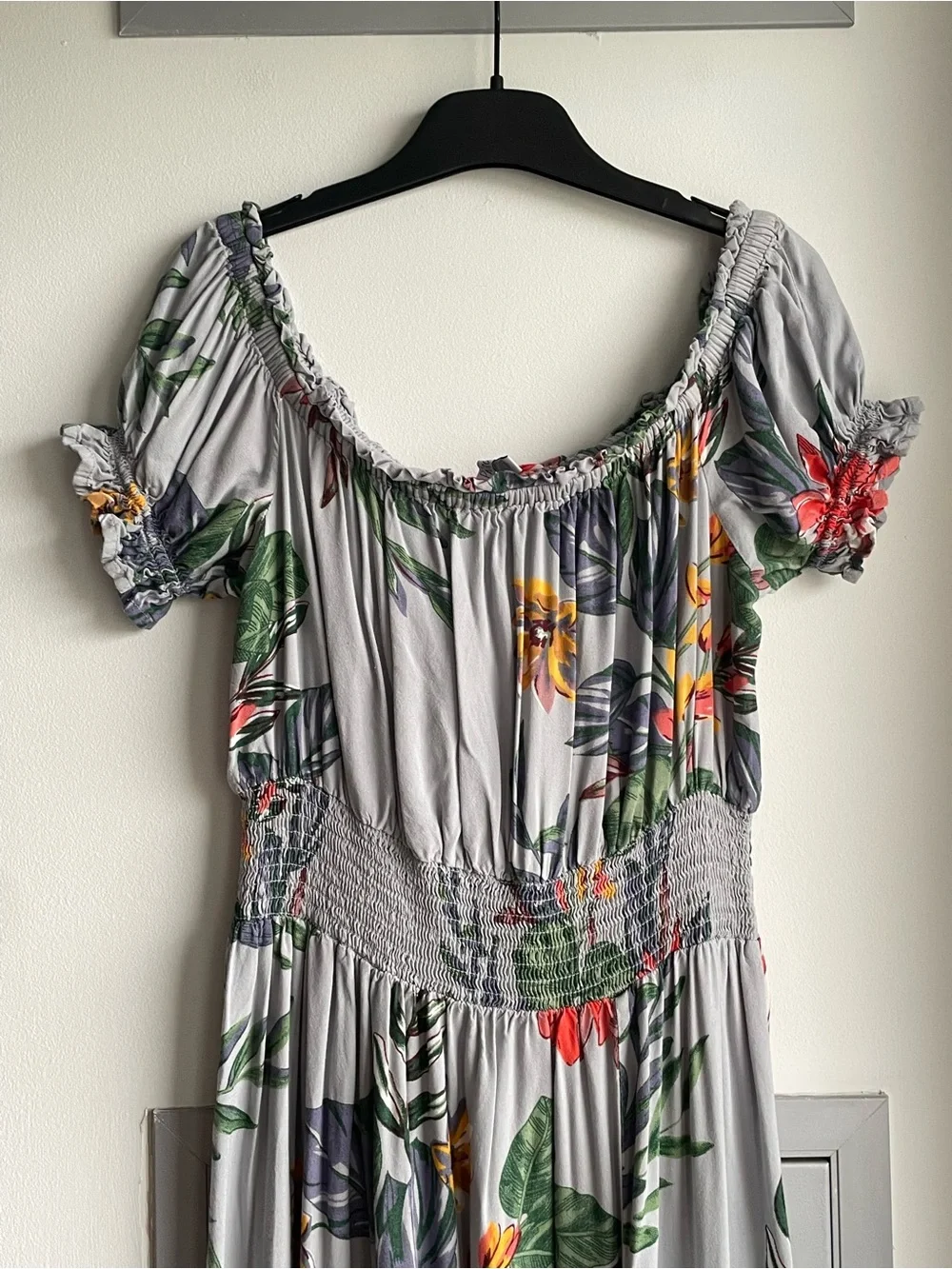 PATRONS OF PEACE Gray Floral Maxi Dress with Smocked Waist - Picture 4 of 11